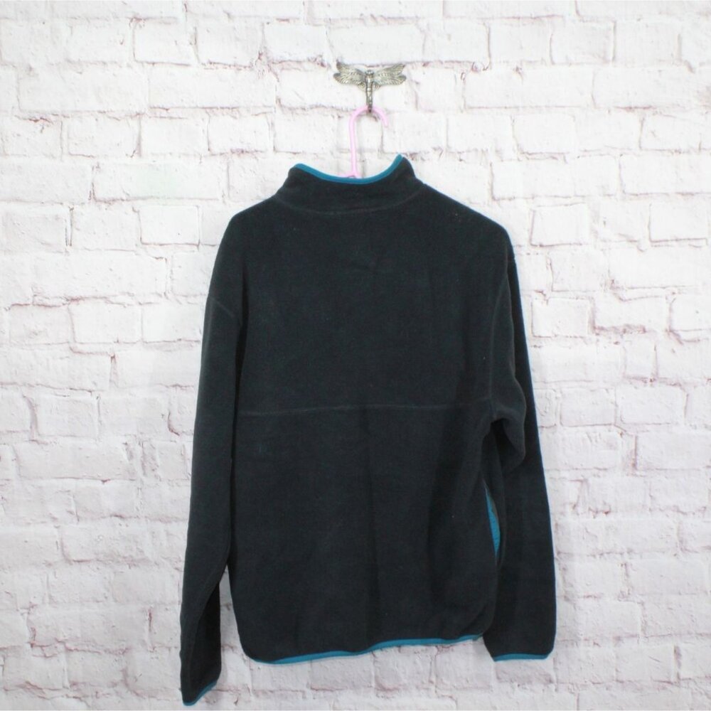 LL Bean Bean's Classic Fleece Pullover Sweater Black Blue Size Womens L Mens M - Picture 6 of 10
